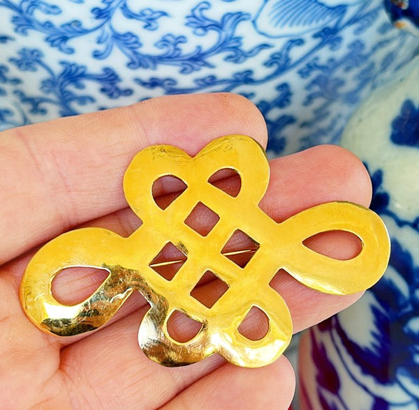 Rare, gold plated, chinoiserie style brooch by Steven Vaubel 1991.