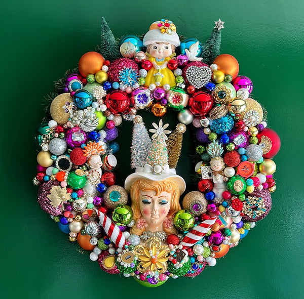 Handmaid, vintage Christmas jewelry wreath.
