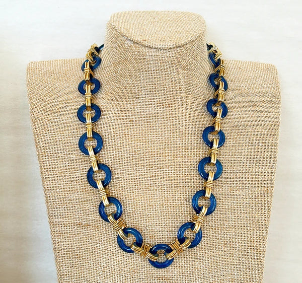 Classic signed Talbots blue acrylic ring necklace
