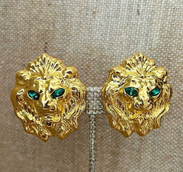 Extra large vintage lion face clip on style earrings.