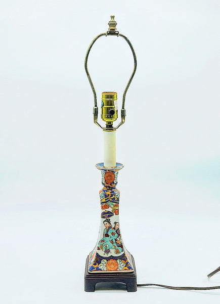 Vintage 80s chinoiserie candlestick style table lamp.