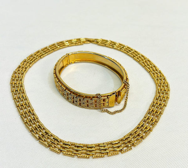 80s signed gold tone metal link necklace and bracelet