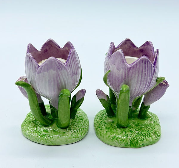 Pair of 80s Mario Buatta style tulip candle holders.