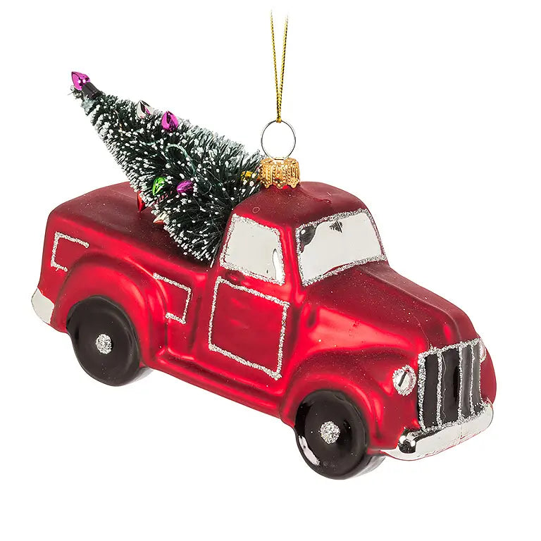 Truck with Bristle Tree Ornament-5.5"L