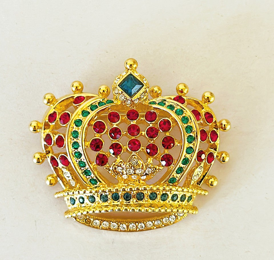 Signed vintage KJL Kenneth Jay Lane crown brooch