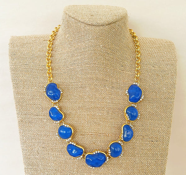 Beautiful royal blue gripoix style couture statement necklace.