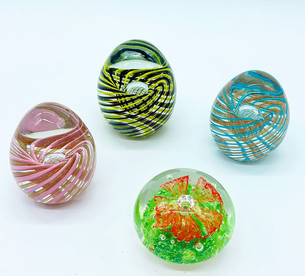 Set of 4 vintage Murano style art glass paperweights.