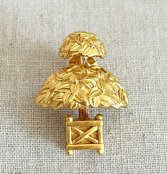 Amazing rare signed Karl Lagerfeld boxwood in planter style couture pin brooch.