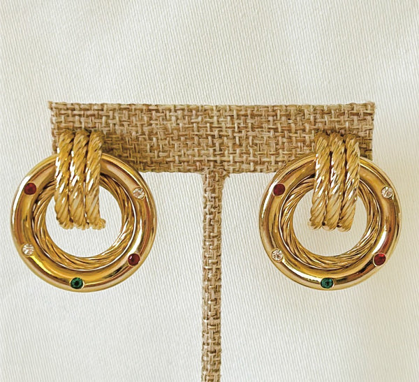 80s vintage gold metal door knocker style pierced earrings