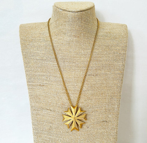 1970’s Trifari starburst Maltese style pendant gold tone necklace