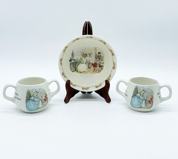 Three piece vintage set of Beatrix Potter pieces.