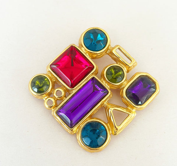 Fabulous colorful signed vintage Trifari signed square statement brooch.