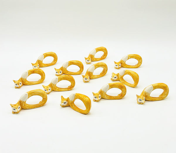 Set of 12 vintage fox decorative napkin rings.