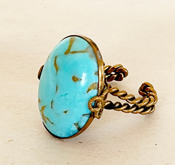 60’s faux turquoise stone cocktail ring