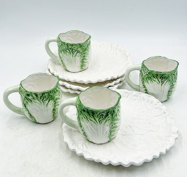 Fabulous vintage 80s spring style set of 4 cabbage plates with matching mugs