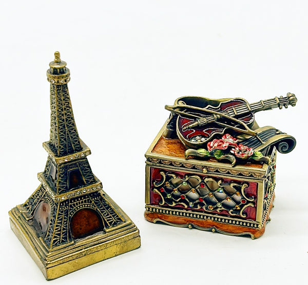 Vintage set of 2 French style decorative trinket boxes.