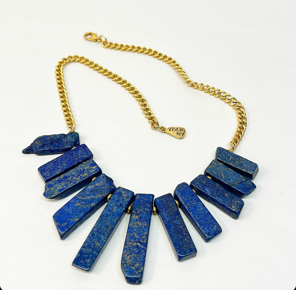 YOCHI signed blue lapis stone modern style necklace.