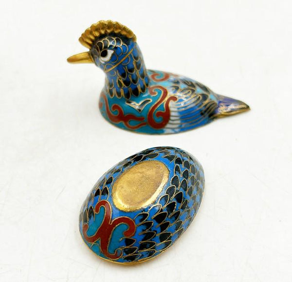 Asian style duck cloisonne mini duck box with top lid.