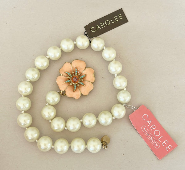 Carolee couture chunky pearl necklace with peach enamel flower