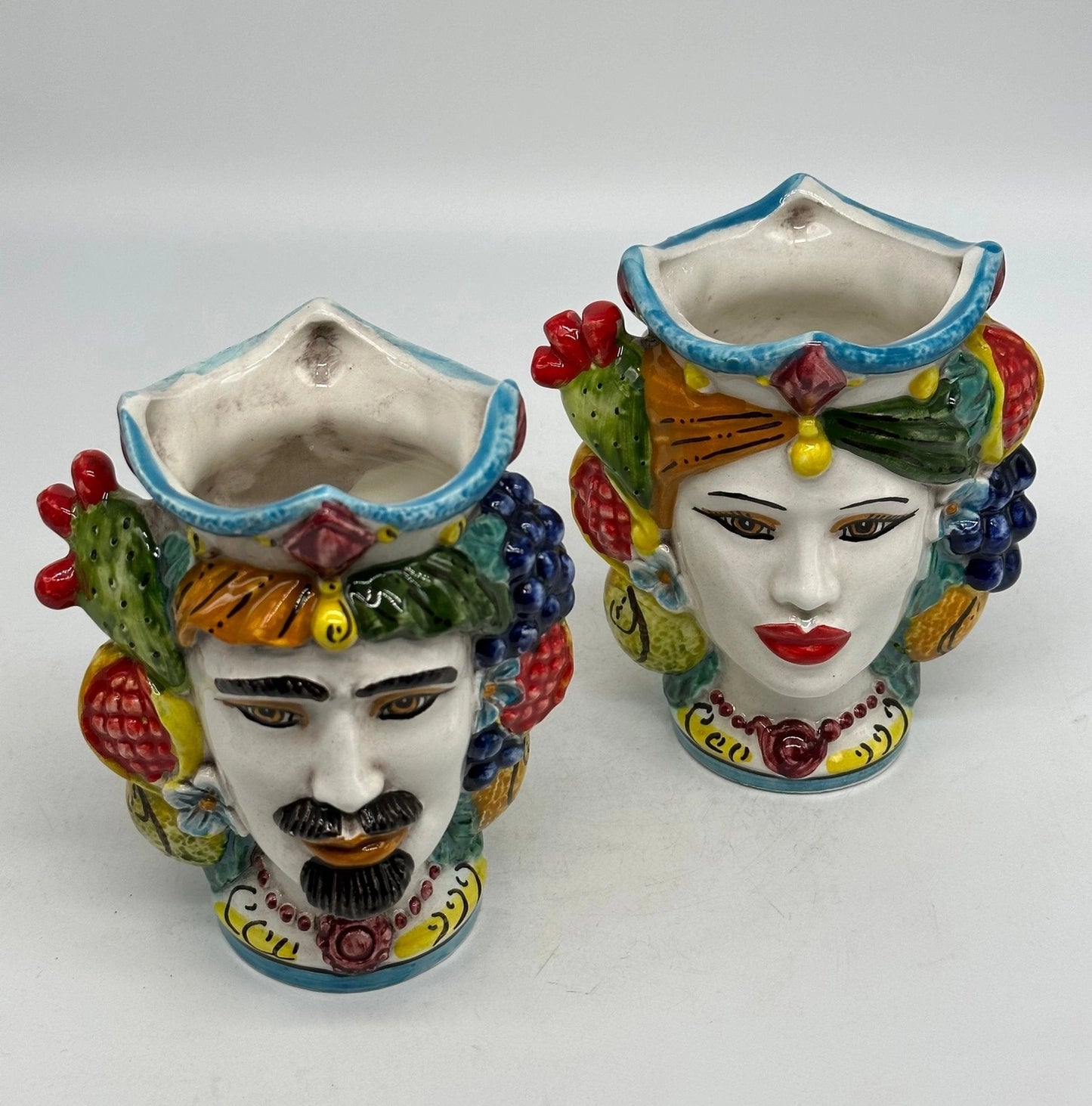 Pair of Moro Heads Ceramic Fruit Caltagirone