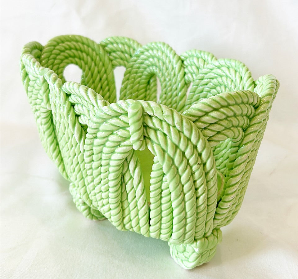 Stunning rare oval shaped large decorative rope style design ceramic glazed decorative planter.
