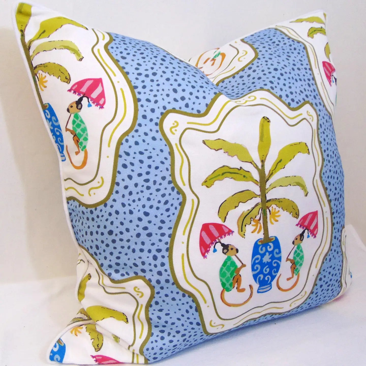 Limited Edition Monkey and Bananas Blue Pillow Cover - Pair