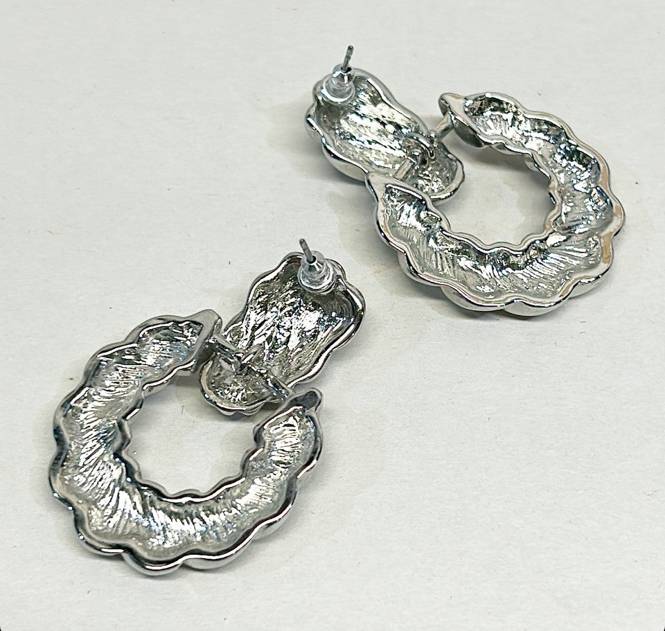 Classic silver rope twist style door knocker pierced earrings.