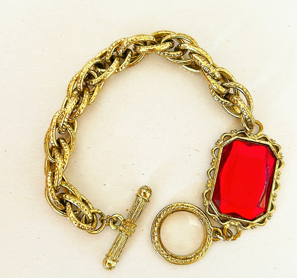 Vintage 80s designer style gold metal multi cluster link style bracelet