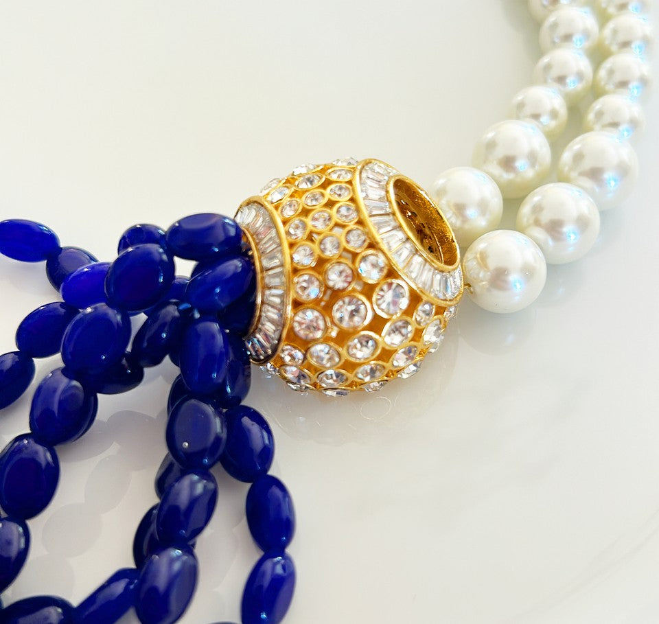 Retro Art Elegant Fresh Multi-layer Stone Heavy Necklace Tassel Earrings