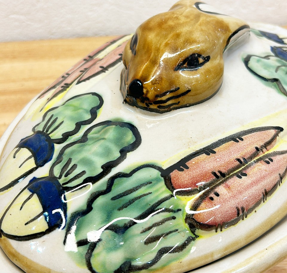 Adorable vintage oval bunny with carrots & radish tureen with lid