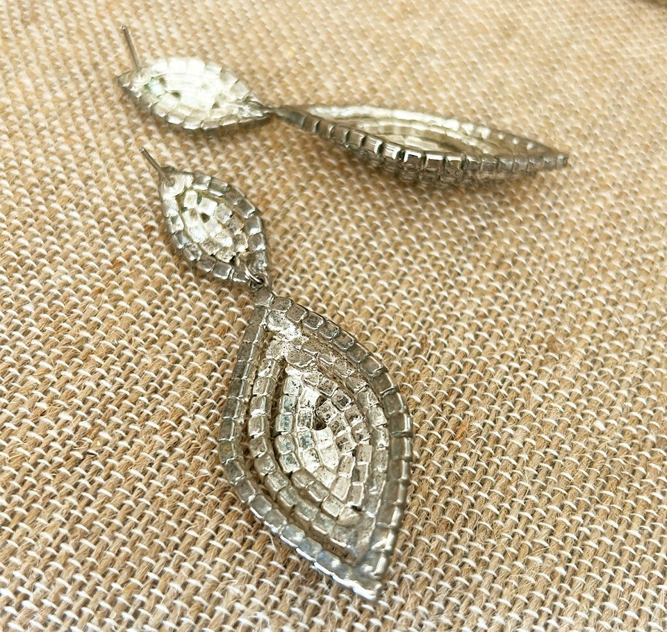 1990s fancy pierced teardrop style rhinestone encrusted designer style earrings.