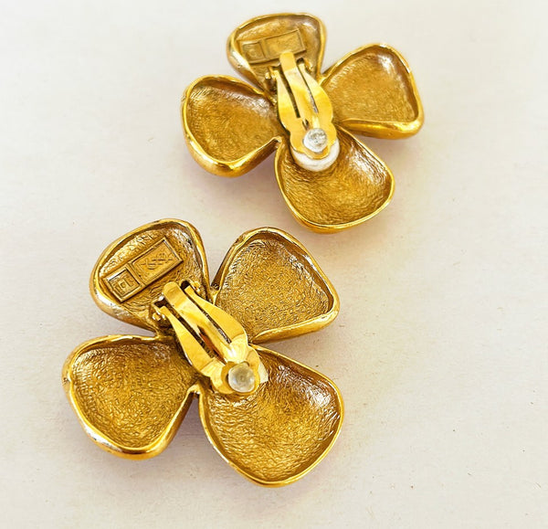 1980s signed YSL Yves Saint Laurent extra large statement clip on earrings.