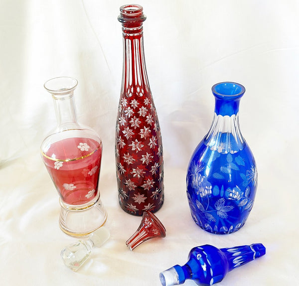 Beautiful collection of vintage liquor decanters.