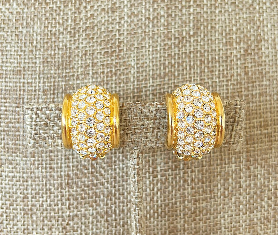 90s vintage stamped Swarovski crystal designer style clip on earrings.