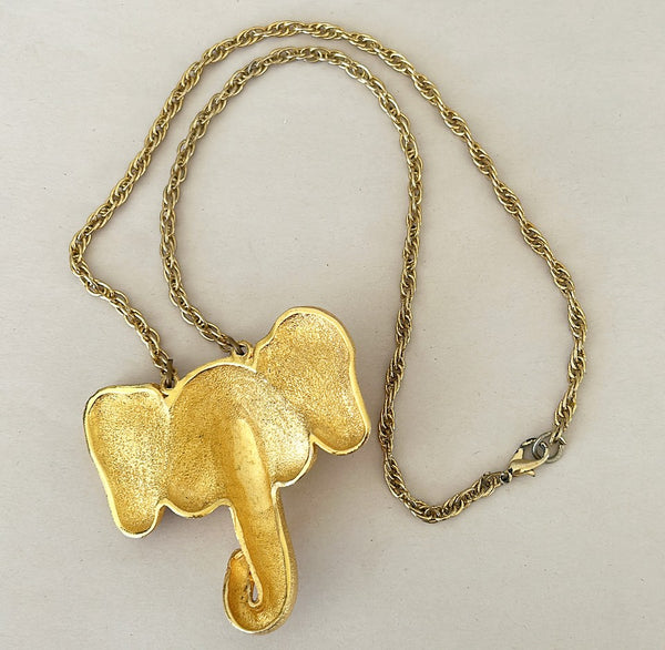 1970s vintage designer style elephant pendant necklace.