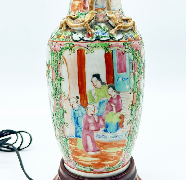 Amazing antique rose medallion vase lamp from the 1890s.