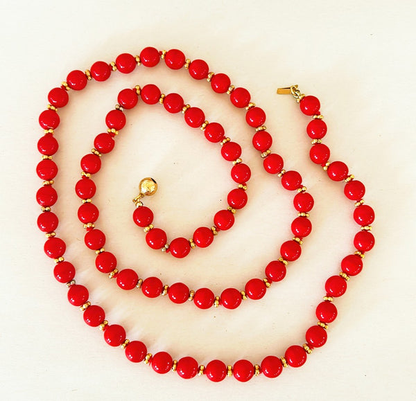 Deep rich red quality vintage beaded necklace