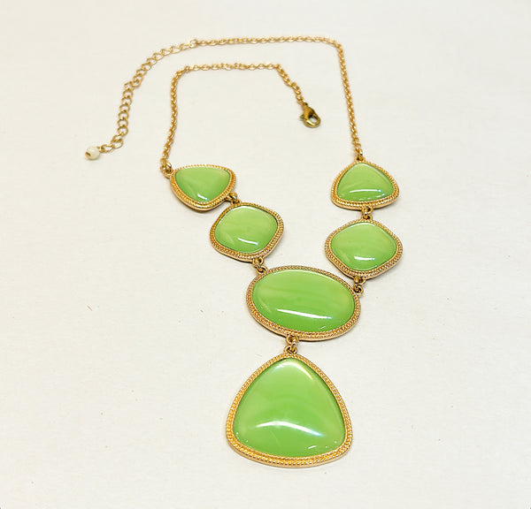 Beautiful lime green cabochon stone style statement necklace