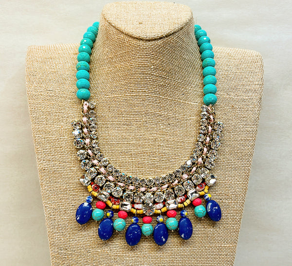 Vintage statement necklace with turquoise colored beads,