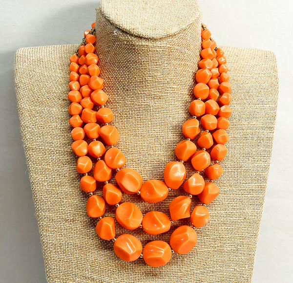 1960s vintage Trifair coral orange colored beaded necklace