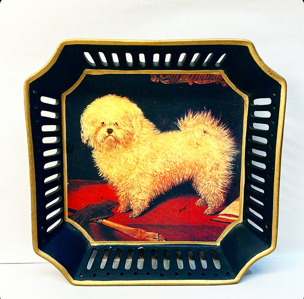 Vintage signed Raymond Waites square decorative Maltese dog bowl.