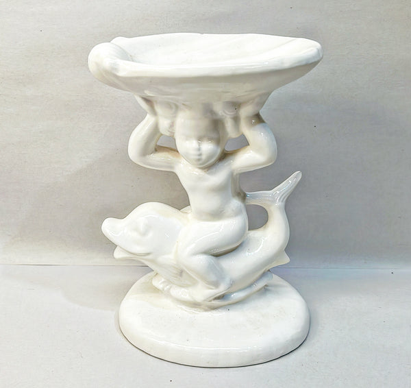 Pair of vintage pair of Westmoreland white milk glass dolphin / koi fish candlestick holders.