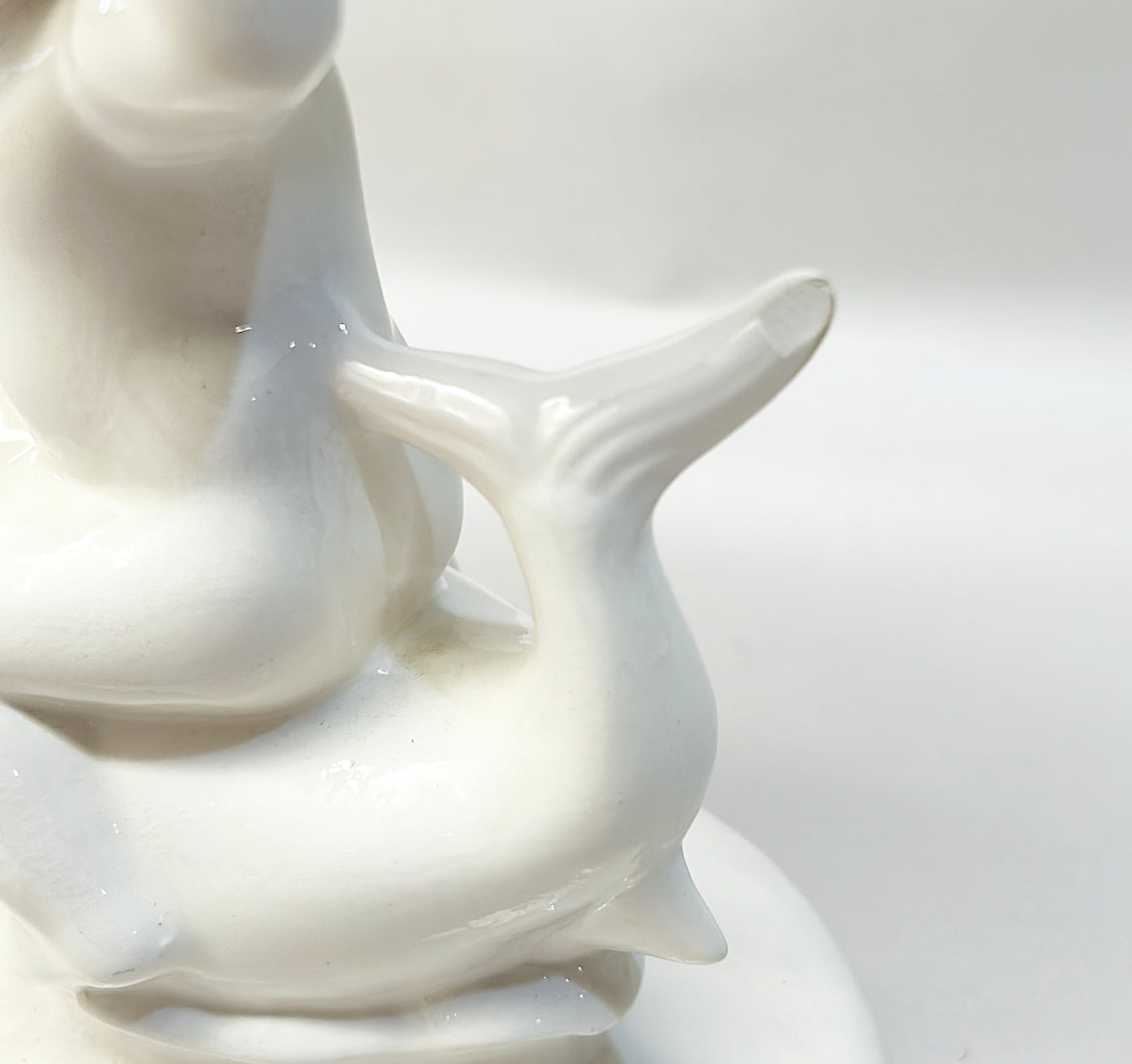 Pair of vintage pair of Westmoreland white milk glass dolphin / koi fish candlestick holders.