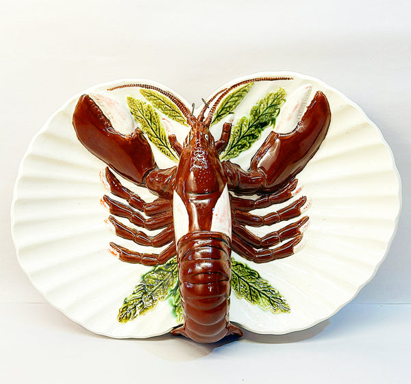 1960s rare brown lobster bowl in a majolica style look stamped Holland Mold.