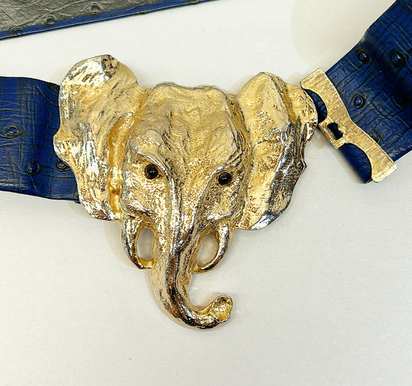 Epic 1980s signed extra large Mimi Di N elephant head fashion belt buckle