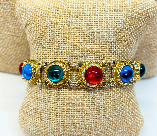 1980s vintage designer style multi color cabochon style link bracelet.