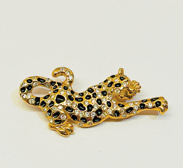 Vintage 80s signed ROMAN designer leopard brooch.