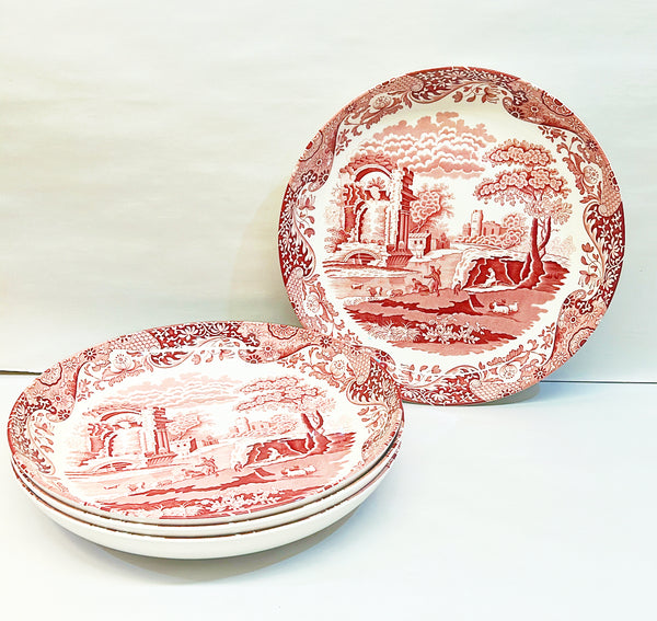 Vintage set of 4 matching late 90s signed SPODE made in England extra large round deep plates
