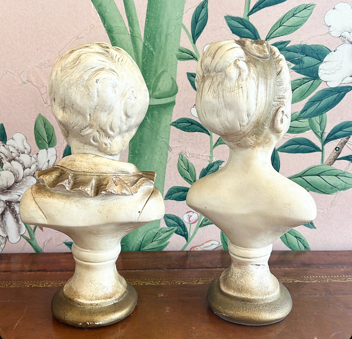 Pair of vintage 1970s French boy and girl bust couple.