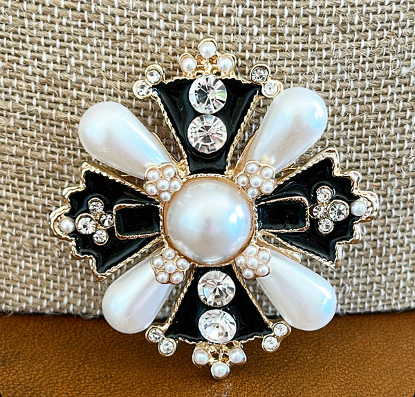 Classic faux pearl Maltese style statement brooch
